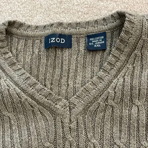 IZOD MUTED OLIVE GREEN V NECK CABLE KNIT SWEATER SIZE XXL - Picture 5 of 11
